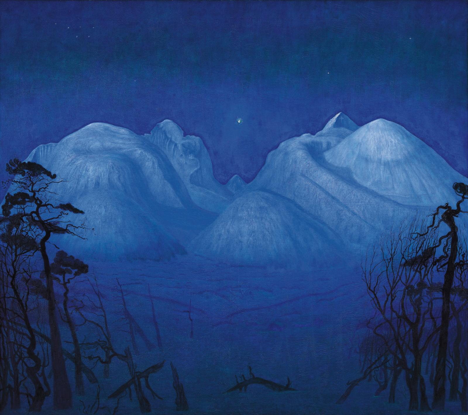 Harald Sohlberg (1869-1935), Nuit d’hiver dans les montagnes (Vinternatt i fjellene), 1914. Photo Borre Hostland Nasjonalmuseet