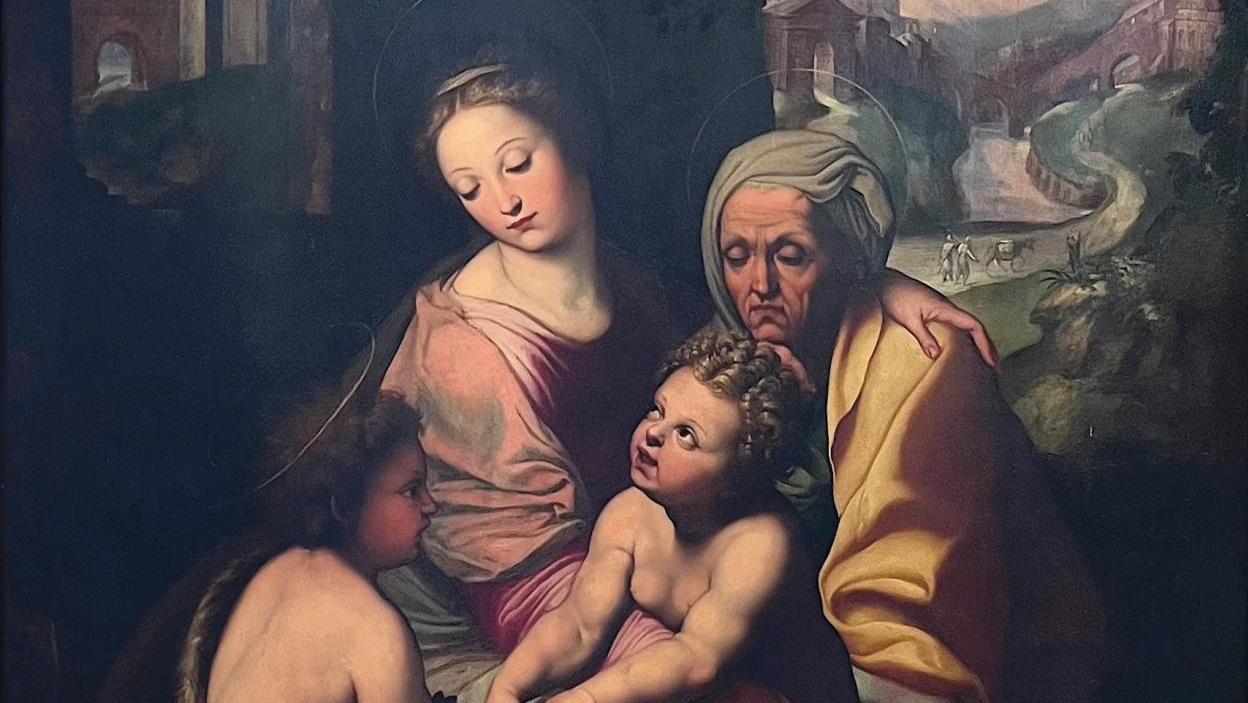 École romaine vers 1560, suiveur de Raphaël, La Vierge à l’Enfant avec sainte Anne... Vierge raphaélesque ou table d’artiste ?