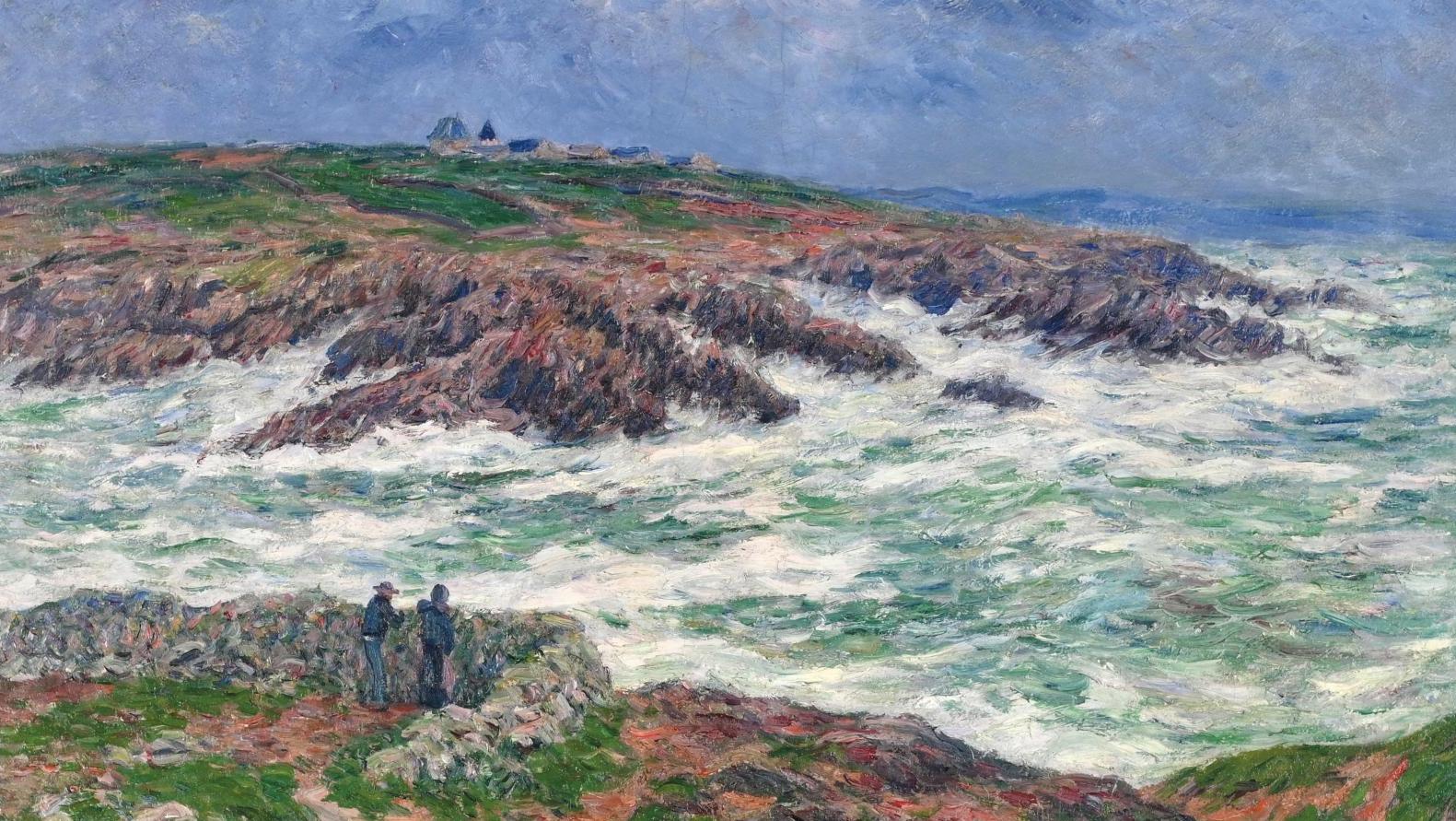 Henry Moret (1856-1913), Gros temps, côte de Bretagne, 1909, huile sur toile signée... L’air du large avec Moret, Denis et Du Puygaudeau