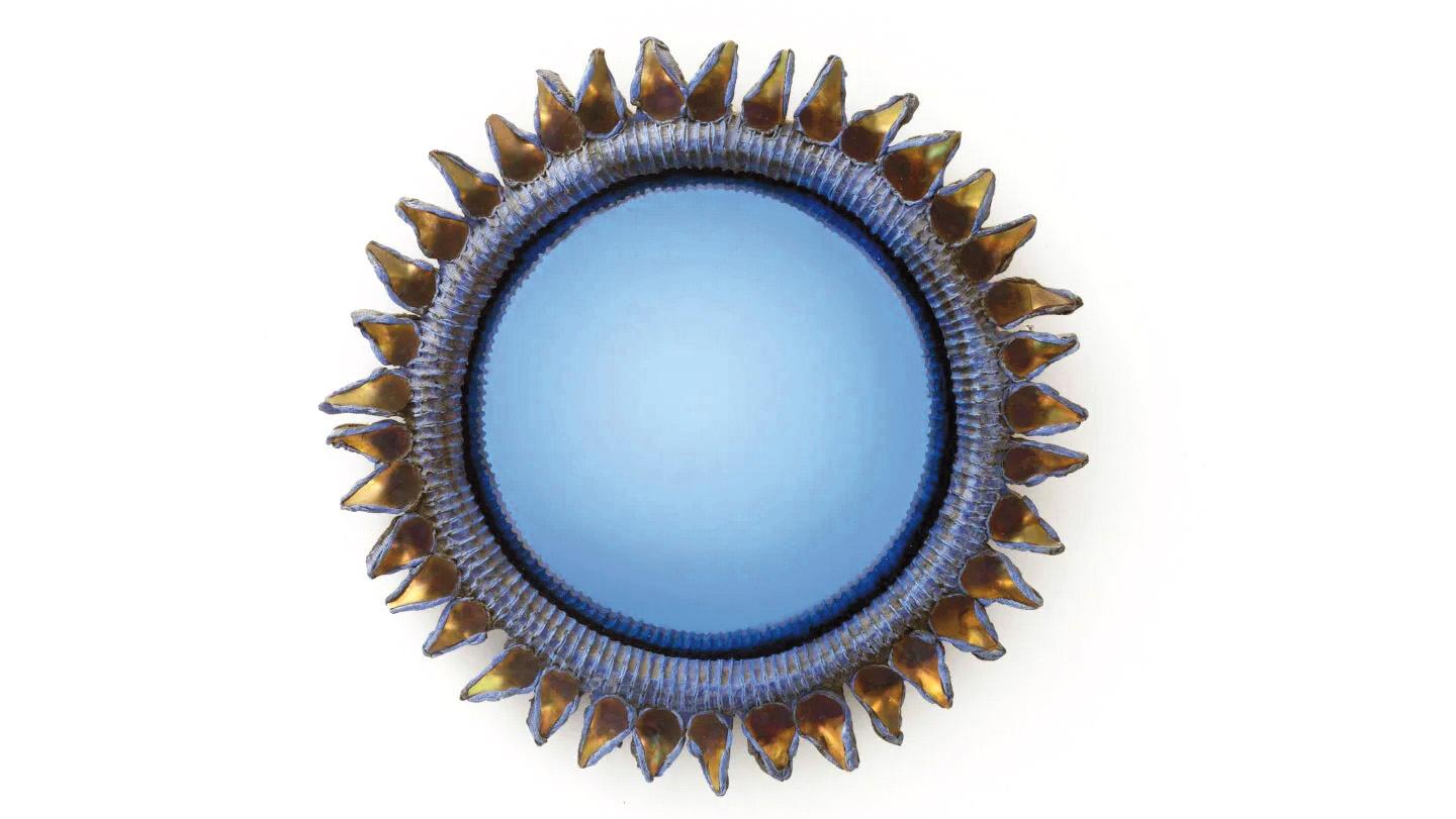 Line Vautrin (1913-1997), Chardons (Thistles), c. 1955-1960, convex mirror in talosel... Line Vautrin in Blue