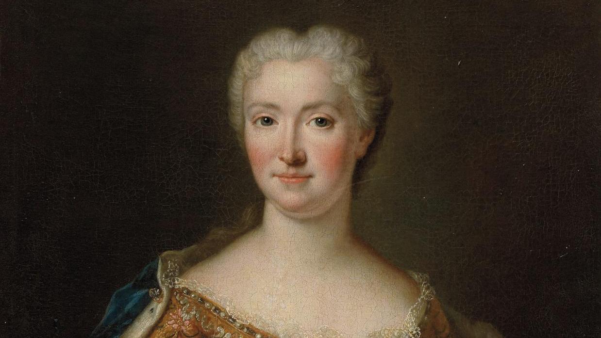 Pierre Gobert (1662-1744), Portrait d’une princesse du sang en robe brodée et manteau... Souvenirs royaux du château de Franquetot