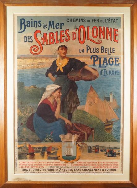 342 € Émile Troncy (1859-1943), Chemins de fer de l’État. Bains de mer des Sables-d’Olonne. La plus belle plage d’Europe, affiche 1900, 12
