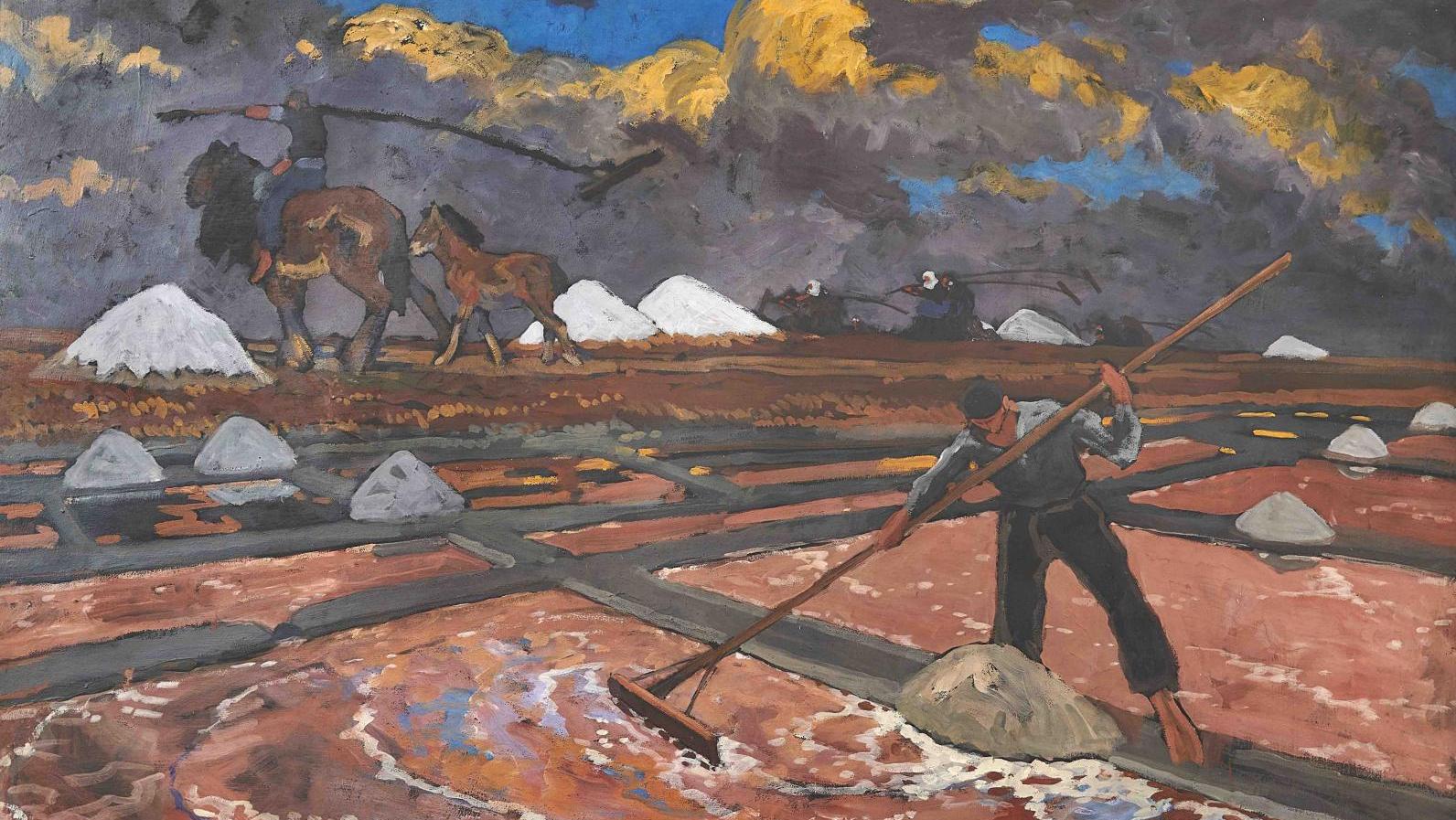 Mathurin Méheut, Paludiers un soir d’orage, caséine sur toile, 1929, 137 x 153 cm,... Mathurin Méheut à Pont-Aven