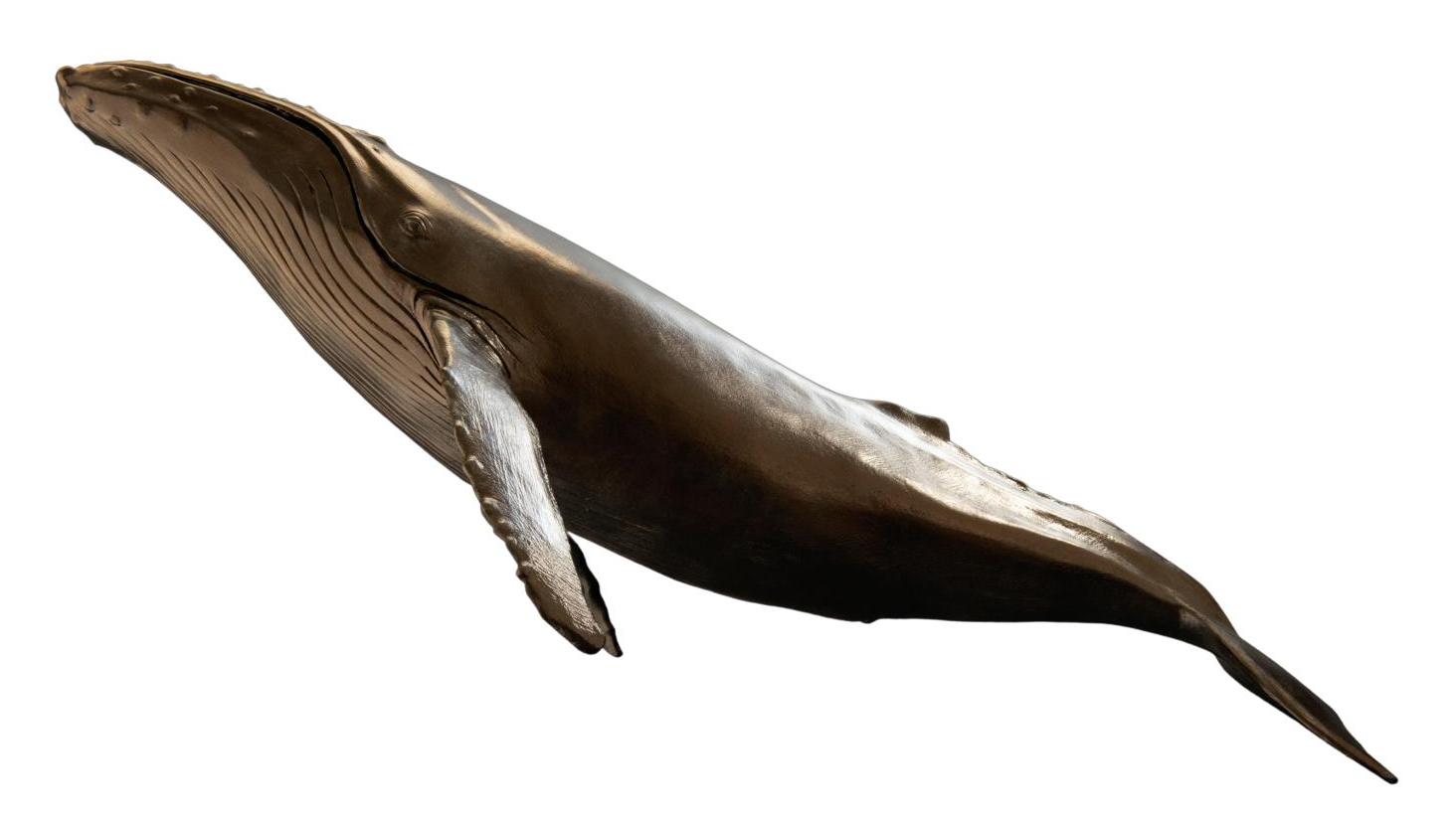 Laurence Huyghues Despointes, Baleine à bosse, bronze, 80 x 44 cm, fonderie Chapon.... Art animalier : le SAB Expo rugit à Bruxelles