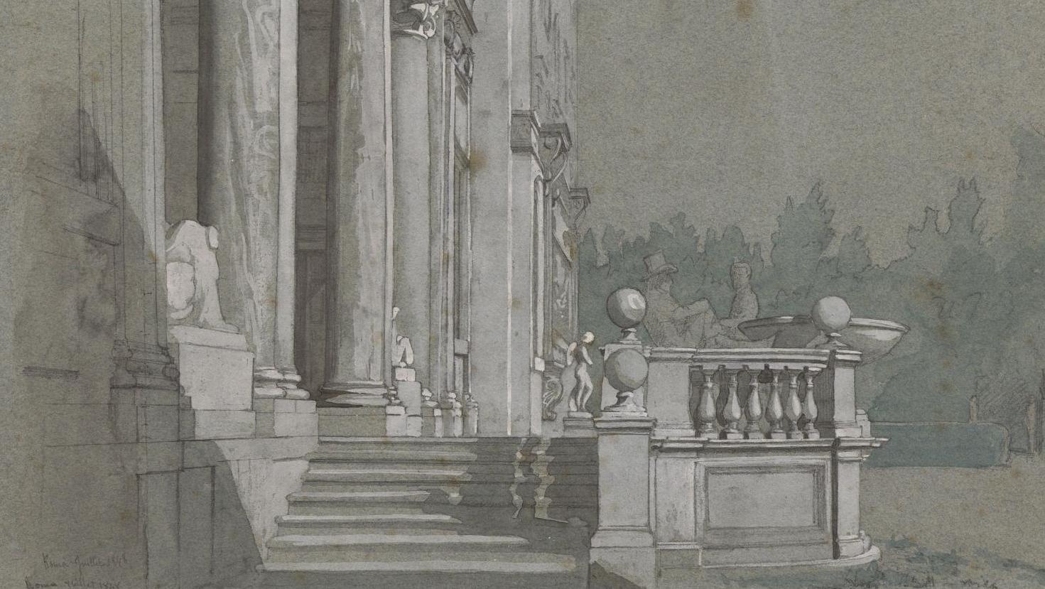 Jules-Eugène Lenepveu, Portique de l’Académie de France à Rome, 1848, aquarelle,... Lenepveu de retour à Angers
