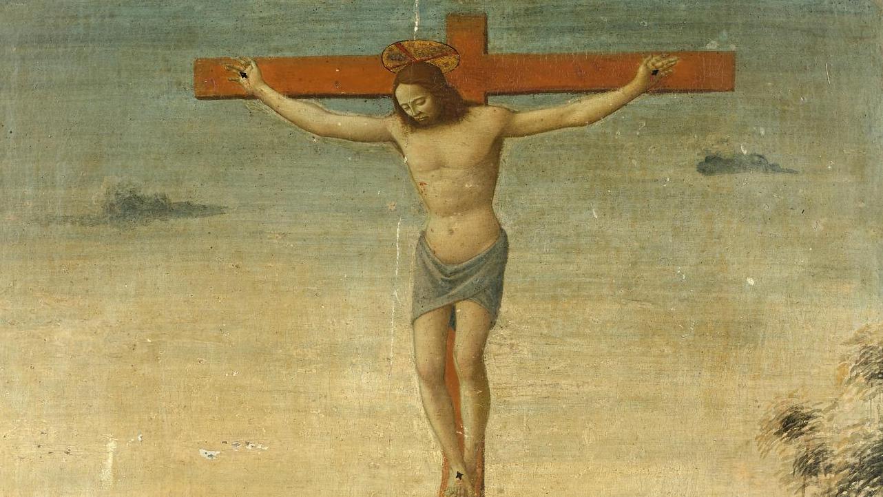 Bartolomeo di Giovanni (vers 1475-1501), Crucifixion entre saint Jean, Marie-Madeleine,... L’âge d’or de l’art Florentin