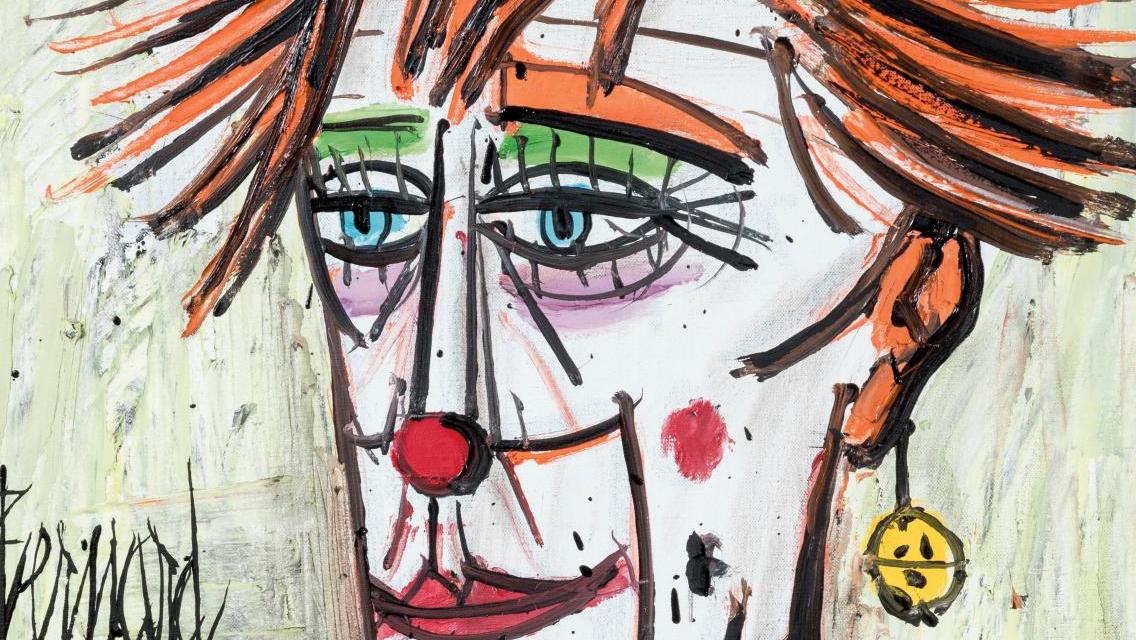Bernard Buffet (1928-1999), Clown à la fraise, 1998, huile sur toile, 65 x 50 cm.... Artistes européens  du XXe siècle