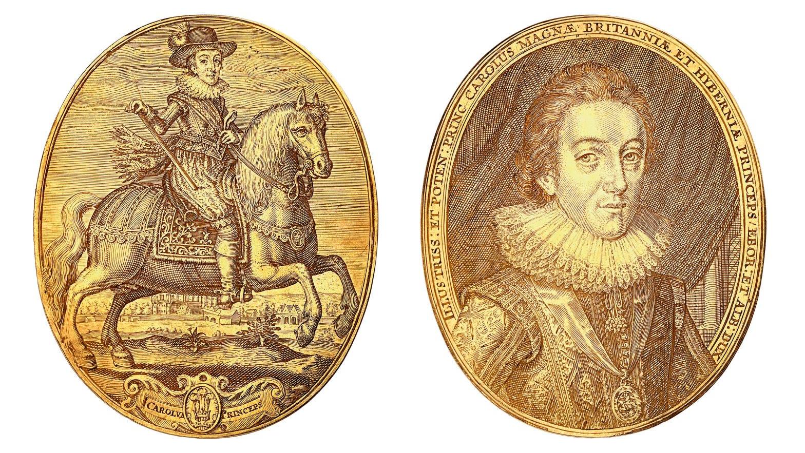 Charles Ier d’Angleterre (reg. 1625-1649), médaille en or ovale, non datée, vers... Une rare médaille du futur Charles Ier