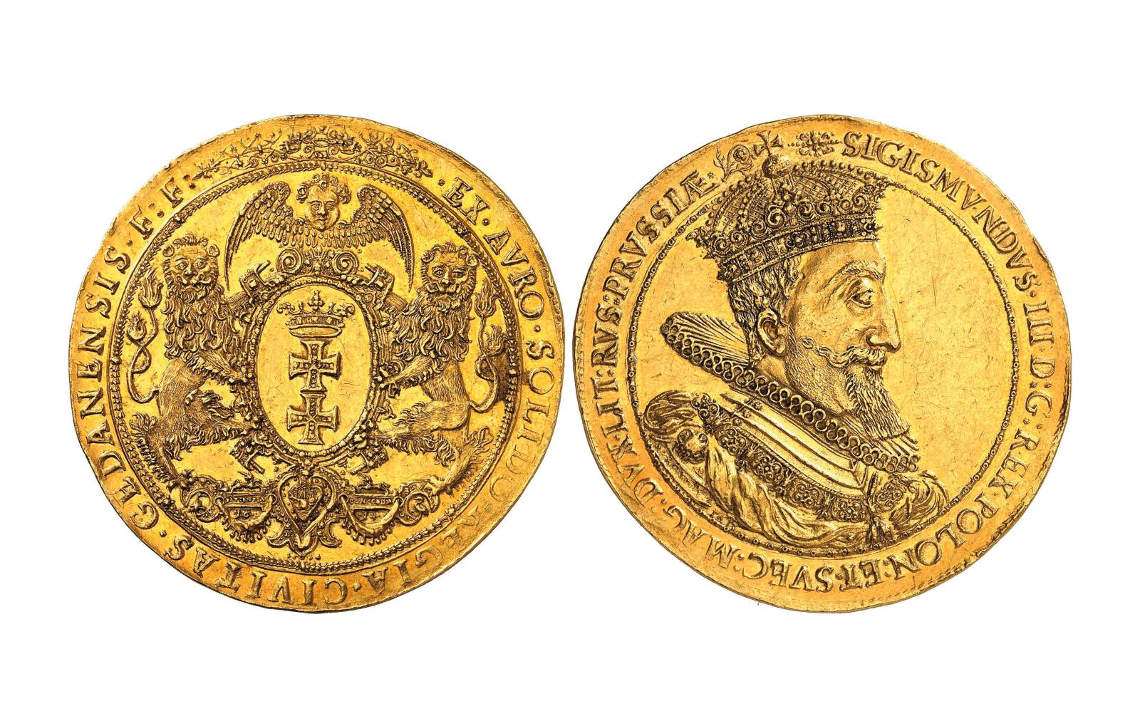 Dantzig, 10 ducats, 1613/1614, Sigismond III (1587-1632), or, 35,08 g. Estimation : 100 000 €
