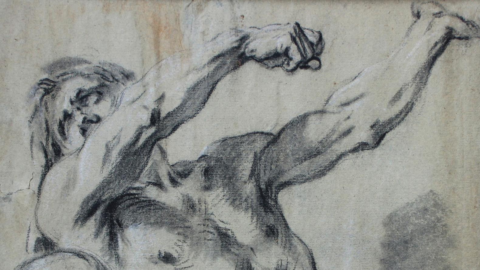 François Boucher (1703-1770), Étude préparatoire pour l’homme à droite de « Vénus... Un beau coup de crayon signé François Boucher