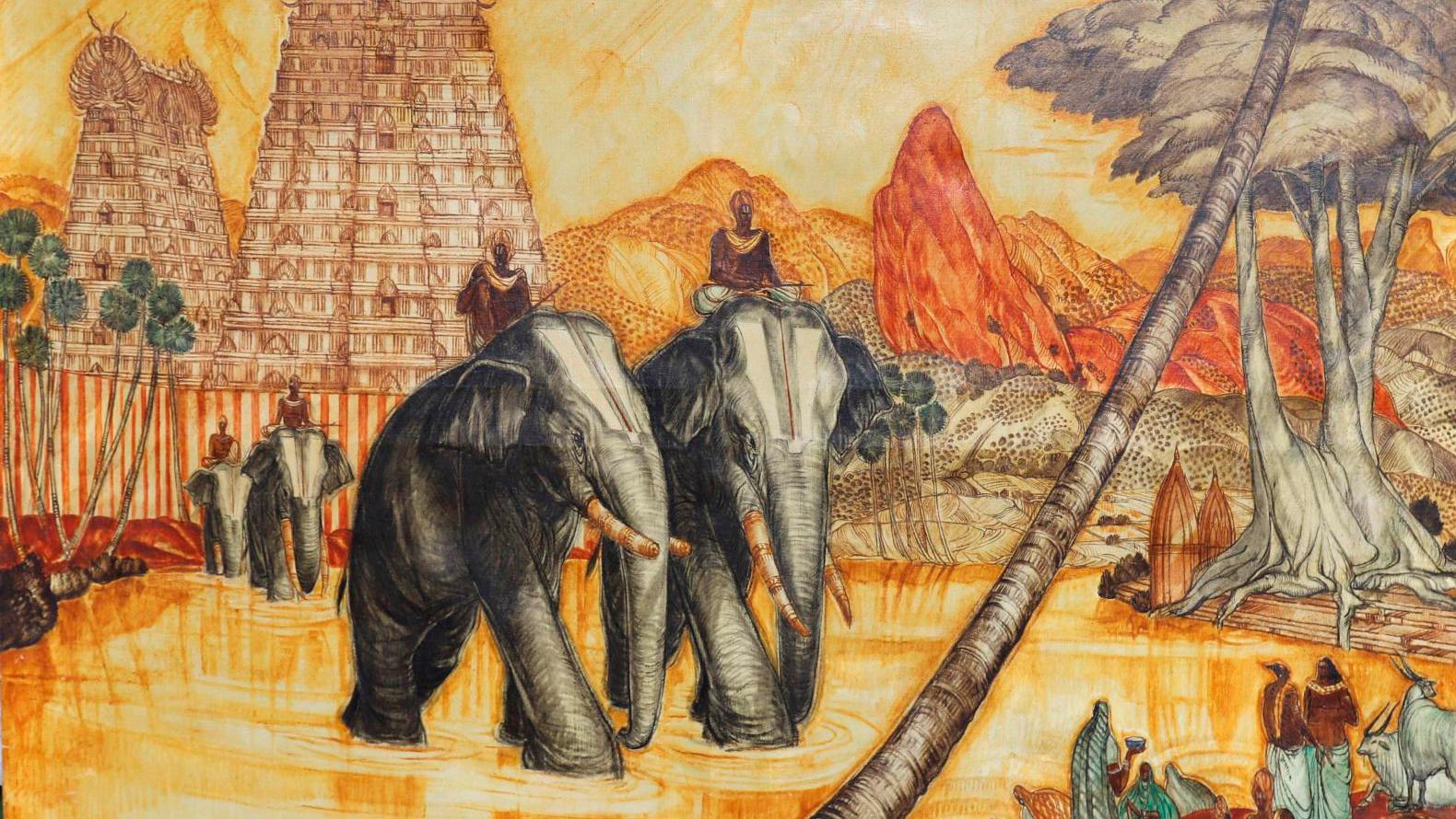 André Maire (1898-1984), Les Éléphants sacrés à Madurai (The Sacred Elephants in... The Painter André Maire Discovers India 