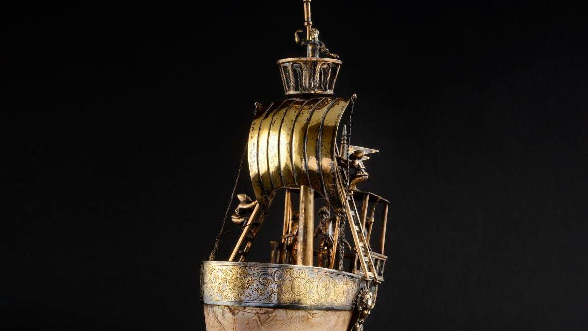 €26,000 Nautilus cup, silver gilt mount with repoussé decoration of waves and a triton,... The Curious, Ever Fashionable Shell 