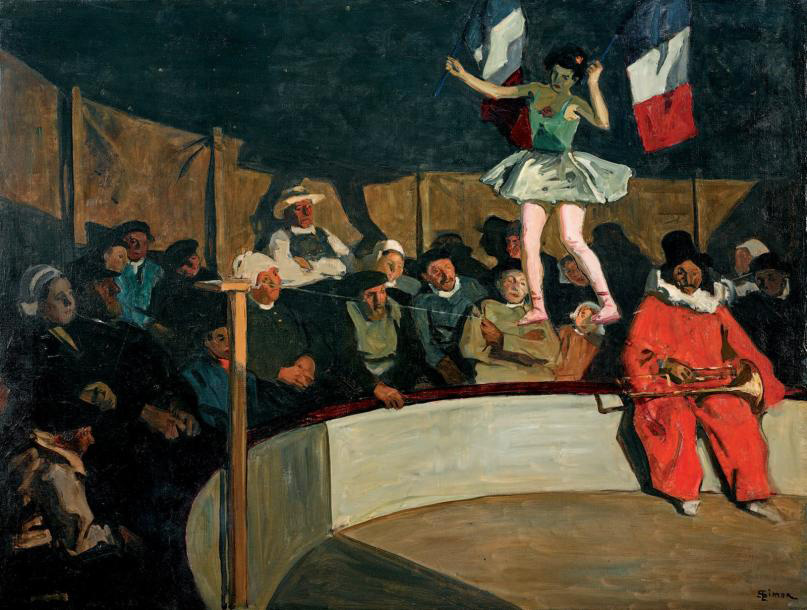 16 354 € Lucien Simon (1861-1945), Le Cirque forain, huile sur toile, 90 x 120 cm. Drouot, 4 juin 2014. Audap & Mirabaud OVV. Cabinet Bram