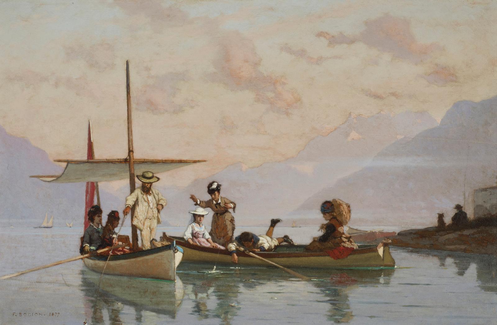 François Bocion (1828-1890), Bocion et sa famille à la pêche, 1877, huile sur bois, 32 x 48,5 cm, Musée cantonal des beaux-arts de Lausann