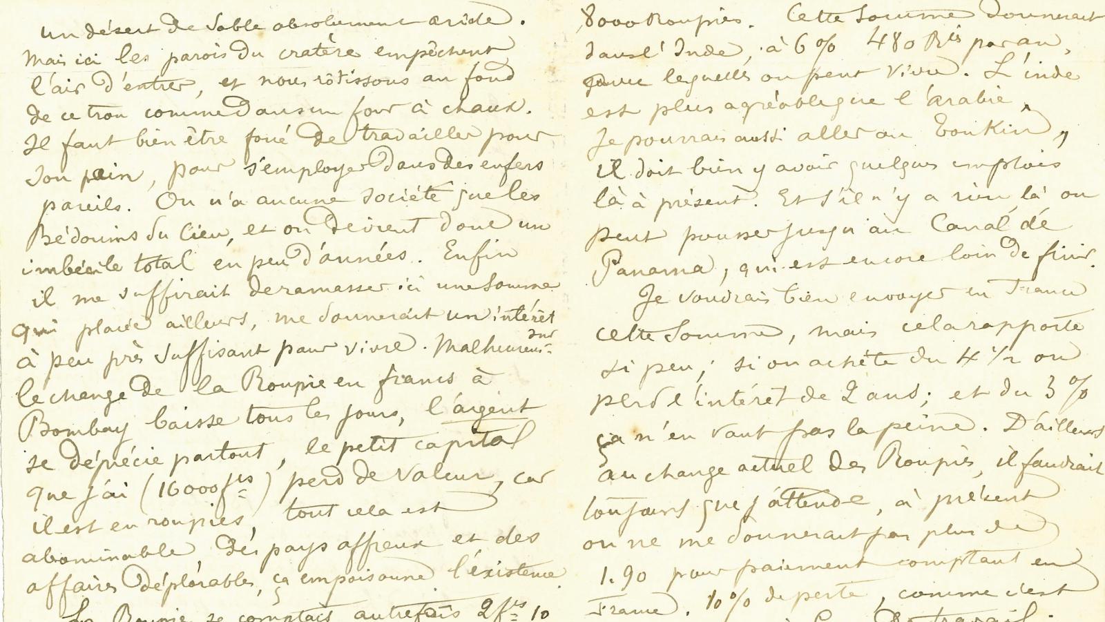 Arthur Rimbaud (1854-1891), lettre autographe signée, Aden, 28 septembre 1885, à... Arthur Rimbaud, des Ardennes à Aden