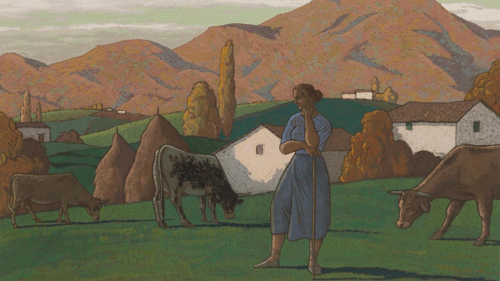 Ramiro Arrue (1892-1971), La Gardeuse de vaches, gouache signée, 42,5 x 58,5 cm à... Au Pays basque avec Arrue, Masson et Floutier