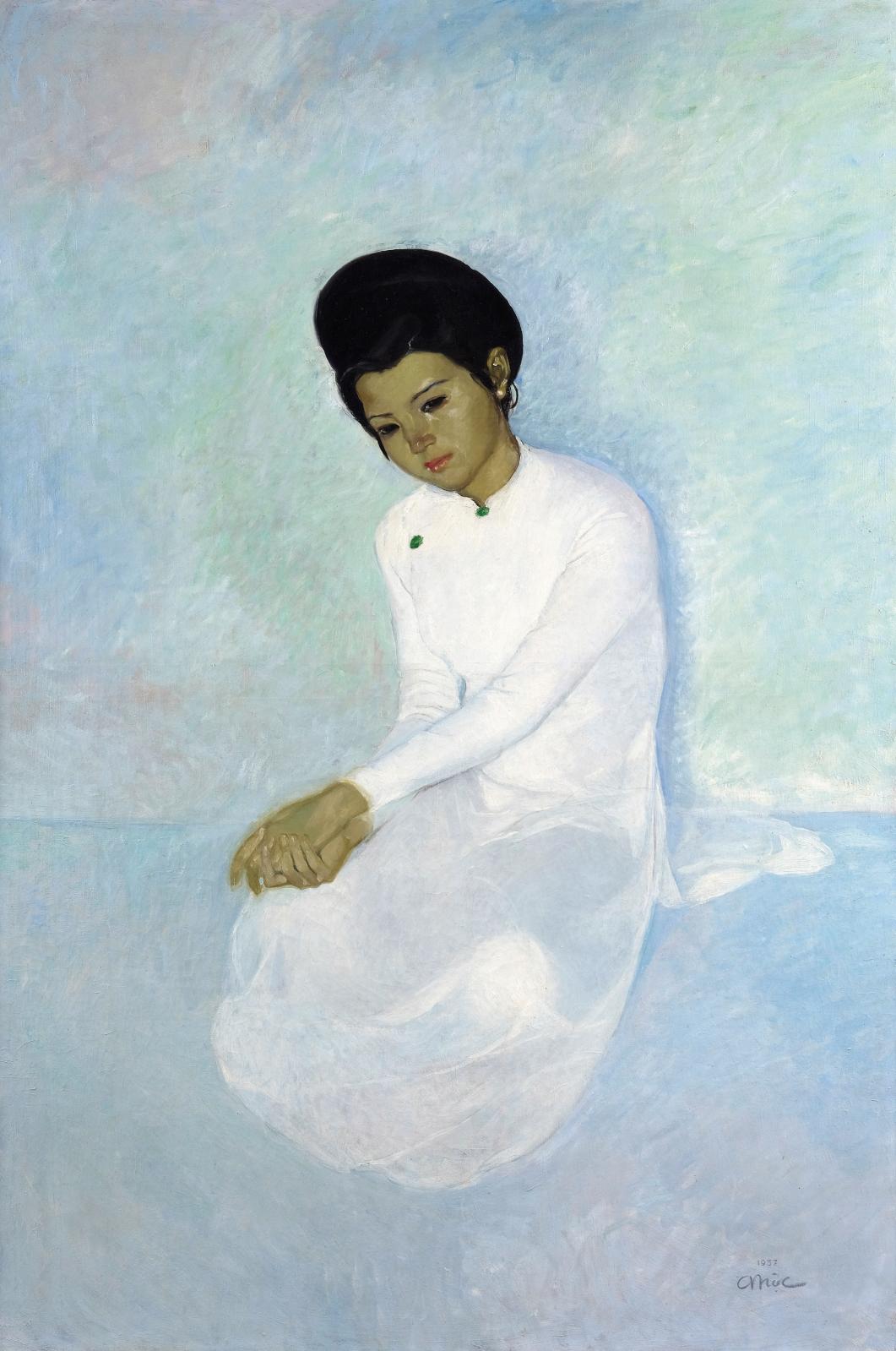 Tran Binh Loc (1914-1941), Portrait d’une élégante, 1937, huile sur toile, 153 x 103,5 cm (détail). Paris, Drouot, 1er avril 2019. Lynda T
