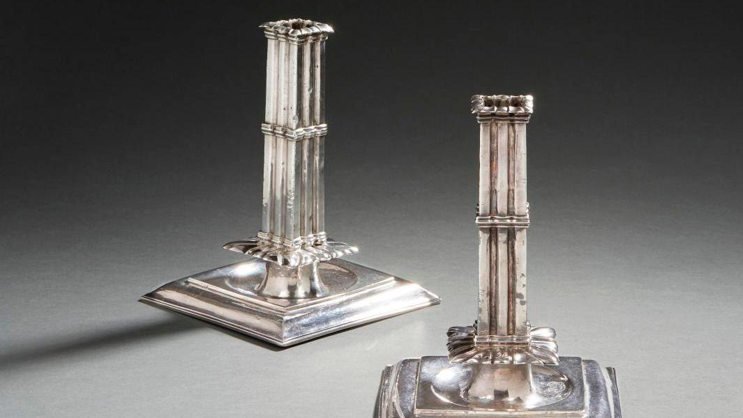 Rennes, 1676-1681. Pair of square-based silver candlesticks, no master silversmith's... Collectible French Silversmiths!