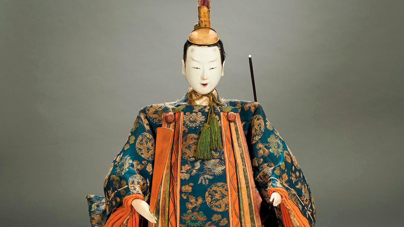 Edo period, mid-18th century, Kyoho-bina imperial couple, wood, silk, hair, gilt... A Collection of Traditional Japanese Dolls