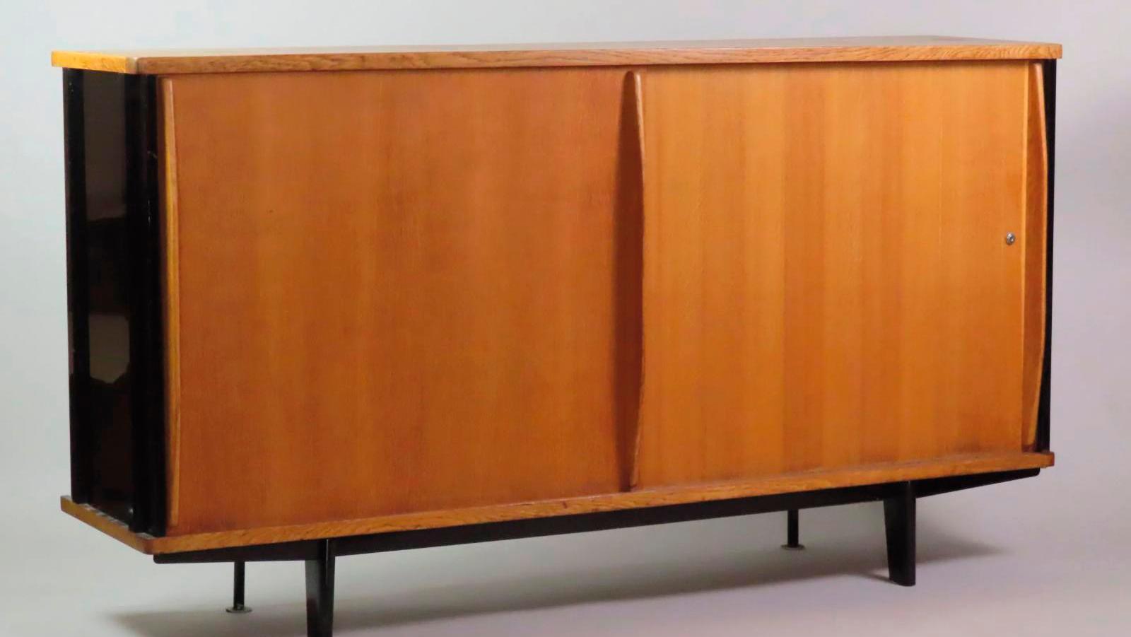 Jean Prouvé (1901–1984), sideboard, folded sheet metal structure, tubular legs, black... Jean Prouvé’s Rational Design is Honored in Nancy