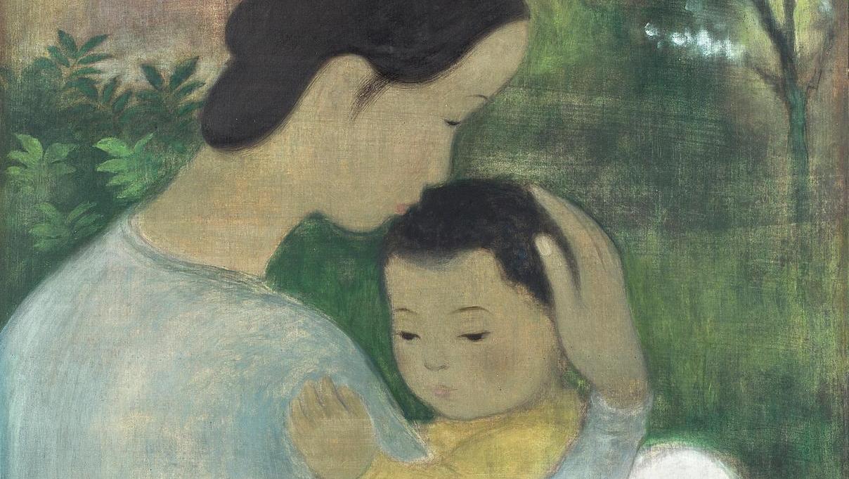 Vu Cao Dam (1908-2000), Maternité, vers 1950, encre, couleurs et légers rehauts de... Vu Cao Dam, Mai-Thu et Lê Quoc Loc