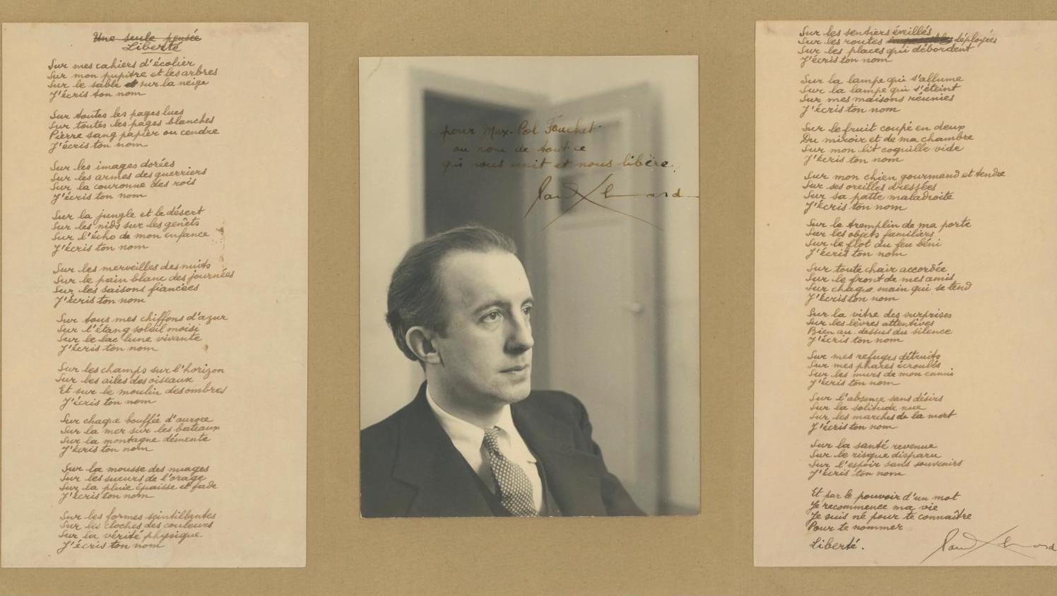 Paul Éluard (1895-1952), Une seule pensée ou Liberté (1942), manuscrit autographe... Une pensée de Paul Éluard  pour Max-Pol Fouchet