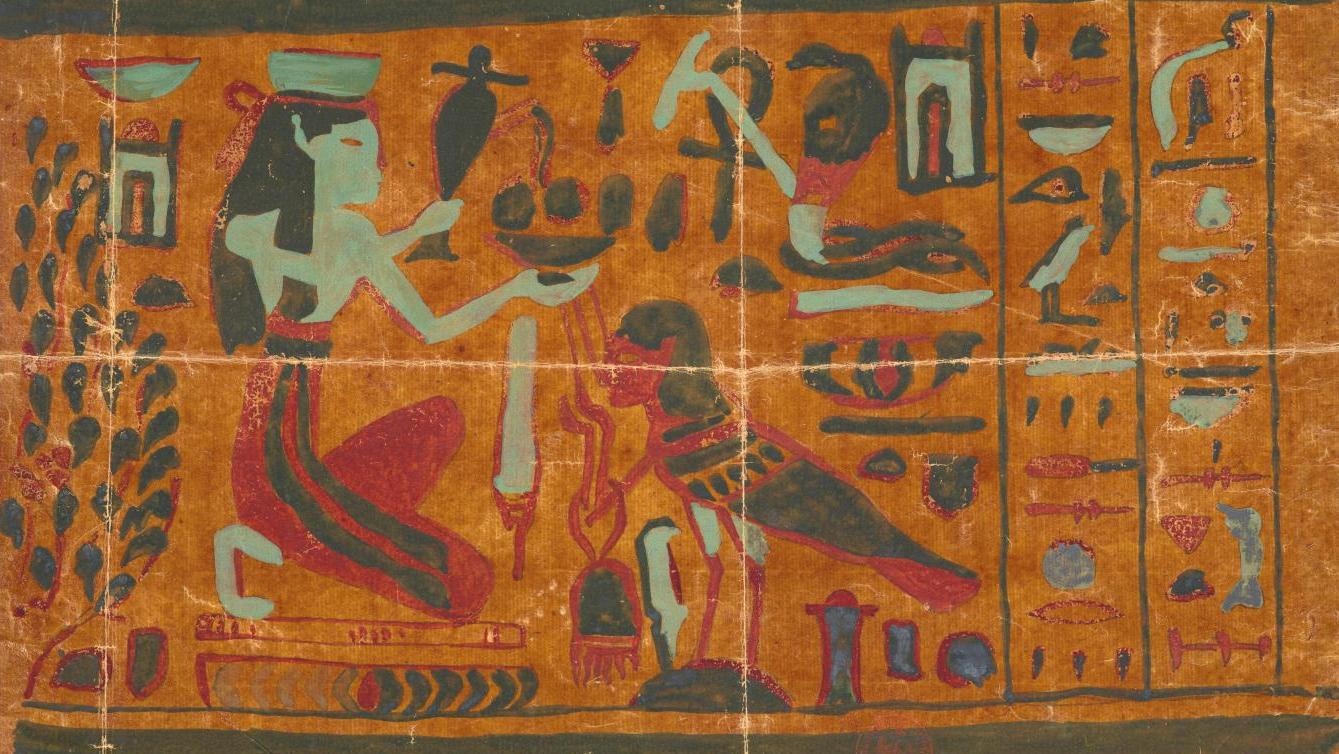 François Artaud (1767-1838), Dessin sur calque d’un détail du cercueil de Padikonsou,... La découverte des hiéroglyphes au musée des beaux-arts de Lyon