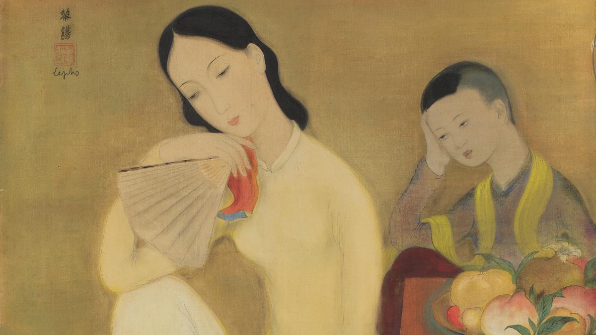 Lé Phô (1907-2001), La Lecture, début des années 1940, encre et couleurs sur soie,... La beauté du quotidien selon le peintre Lé Phô