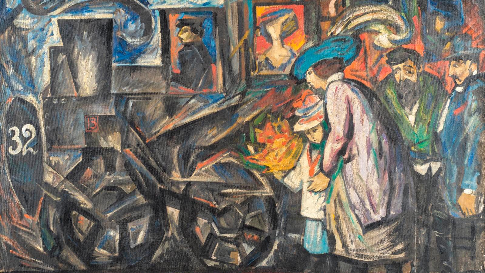 Natalia Goncharova (1881-1962), The Railway Station, Moscow, oil on canvas, c. 1913-1914,... The Train Goes Full Steam Ahead at Auction!