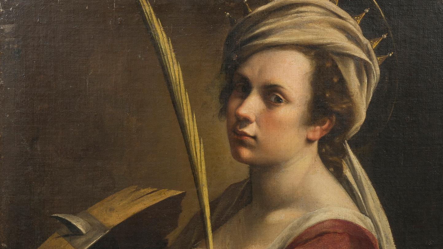 Artemisia Gentileschi (1593-1652), Sainte Catherine d’Alexandrie, huile sur toile,... La palme du martyre et de la victoire, au pas mesuré d’un pachyde