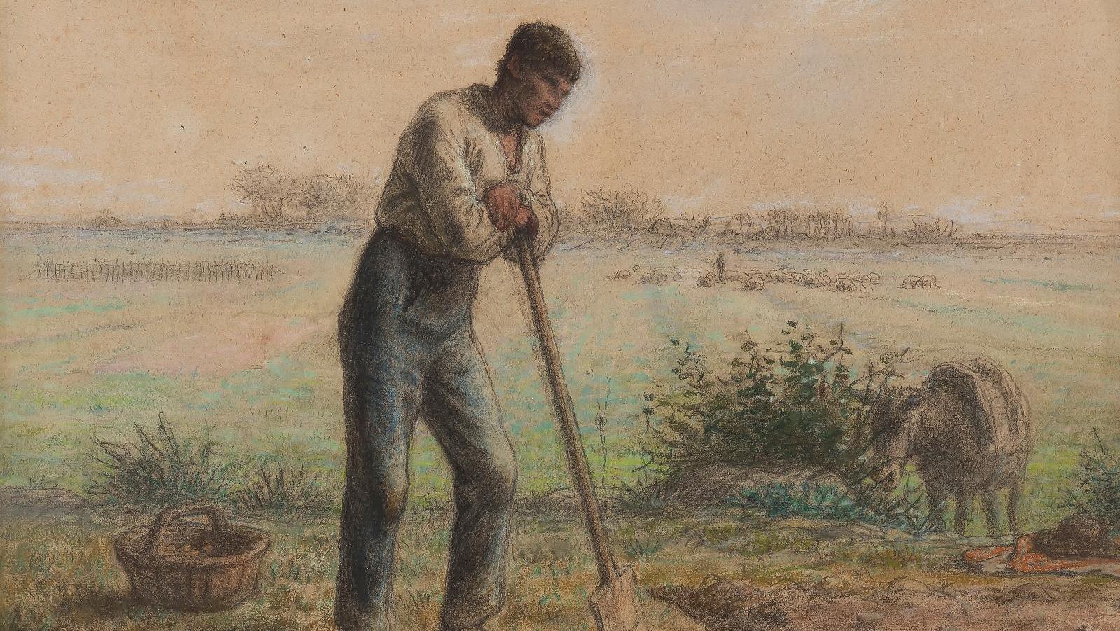 Jean-François Millet (1814-1875), Un paysan se reposant sur sa bêche dans son champ... Jean-François Millet au rythme de la vie paysanne