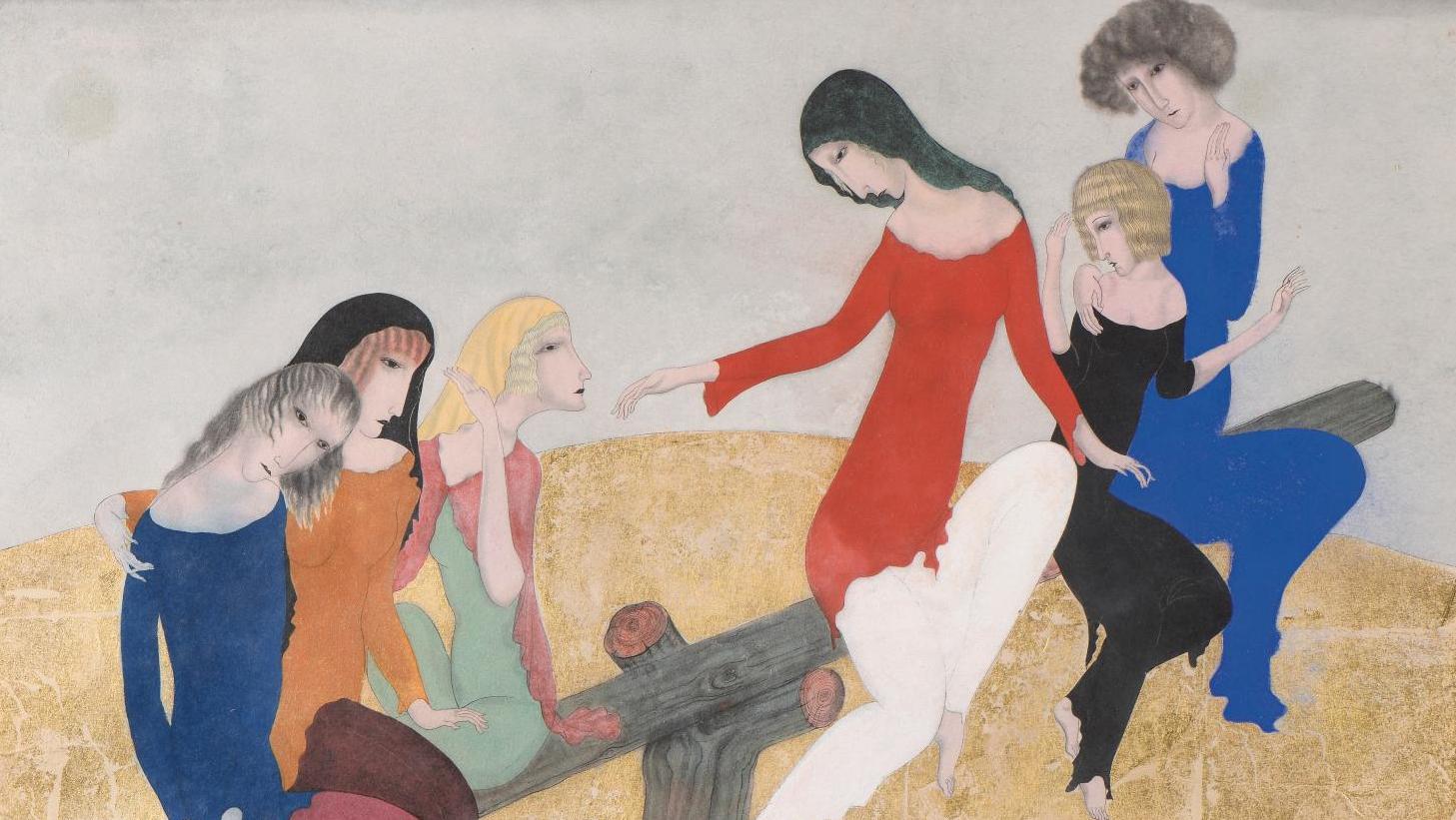 Léonard Tsuguharu Foujita (1886-1968), Femmes sur une balançoire, vers 1918, tempera,... Un Foujita de ses débuts parisiens