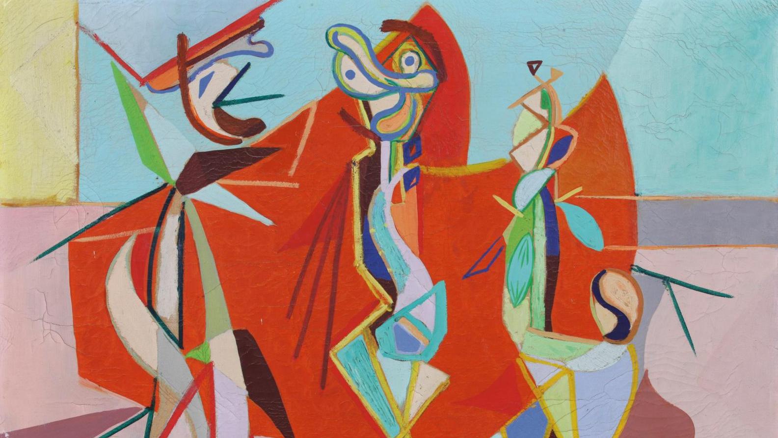 Cícero Dias (1907-2003), Carnaval, vers 1940, toile signée et titrée, 60 x 81 cm.... Carnaval surréaliste  ou design tout en rondeurs…