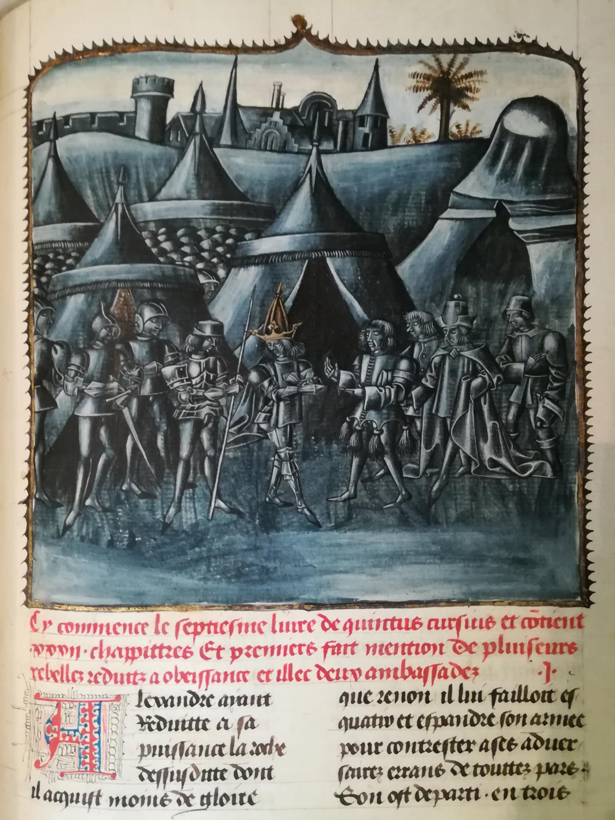 Quinte-Curce (Ier siècle), Faiz et conquestes d’Alexandre, traduction de Vasque de Lucène (vers 1435-1512), manuscrit enluminé sur papier et parchemin