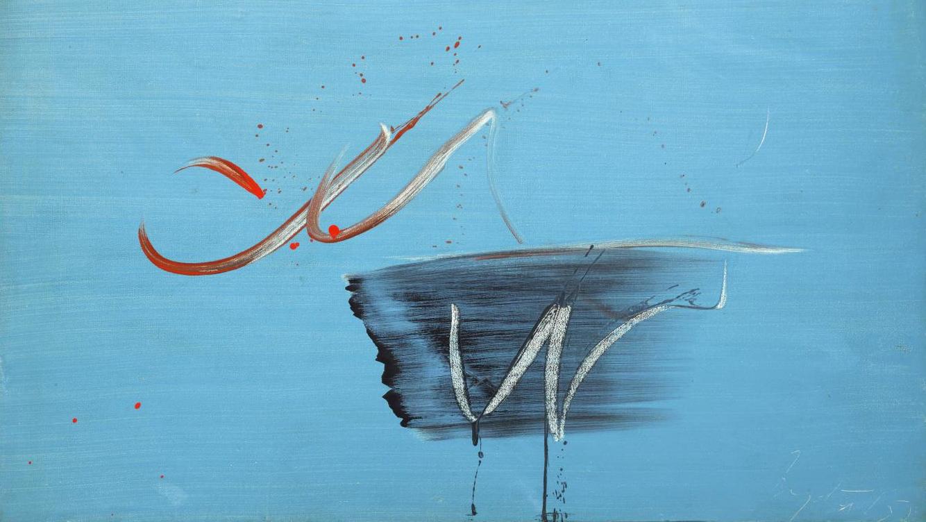Jean Degottex, Sans titre, huile sur toile, 1959, 60 x 92 cm. © Galerie Alexis L... Les signes de Degottex chez Alexis Lartigue