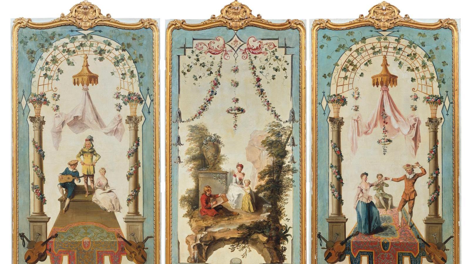 Attribué à Jean-Baptiste Oudry (1686-1755), Allégories des Arts, suite de trois toiles... Jean-Baptiste Oudry, décorateur