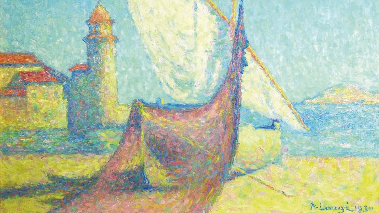 Achille Laugé (1861-1944), Voilier au port de Collioure, 1930, huile sur toile signée... Achille Laugé sous le soleil de Collioure
