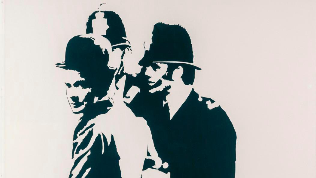 Blek le Rat (born 1951), Chaplin, 2007, stencil and spray paint on canvas, signed... Graffs and Stencils by Blek le Rat, Kriki and Rero