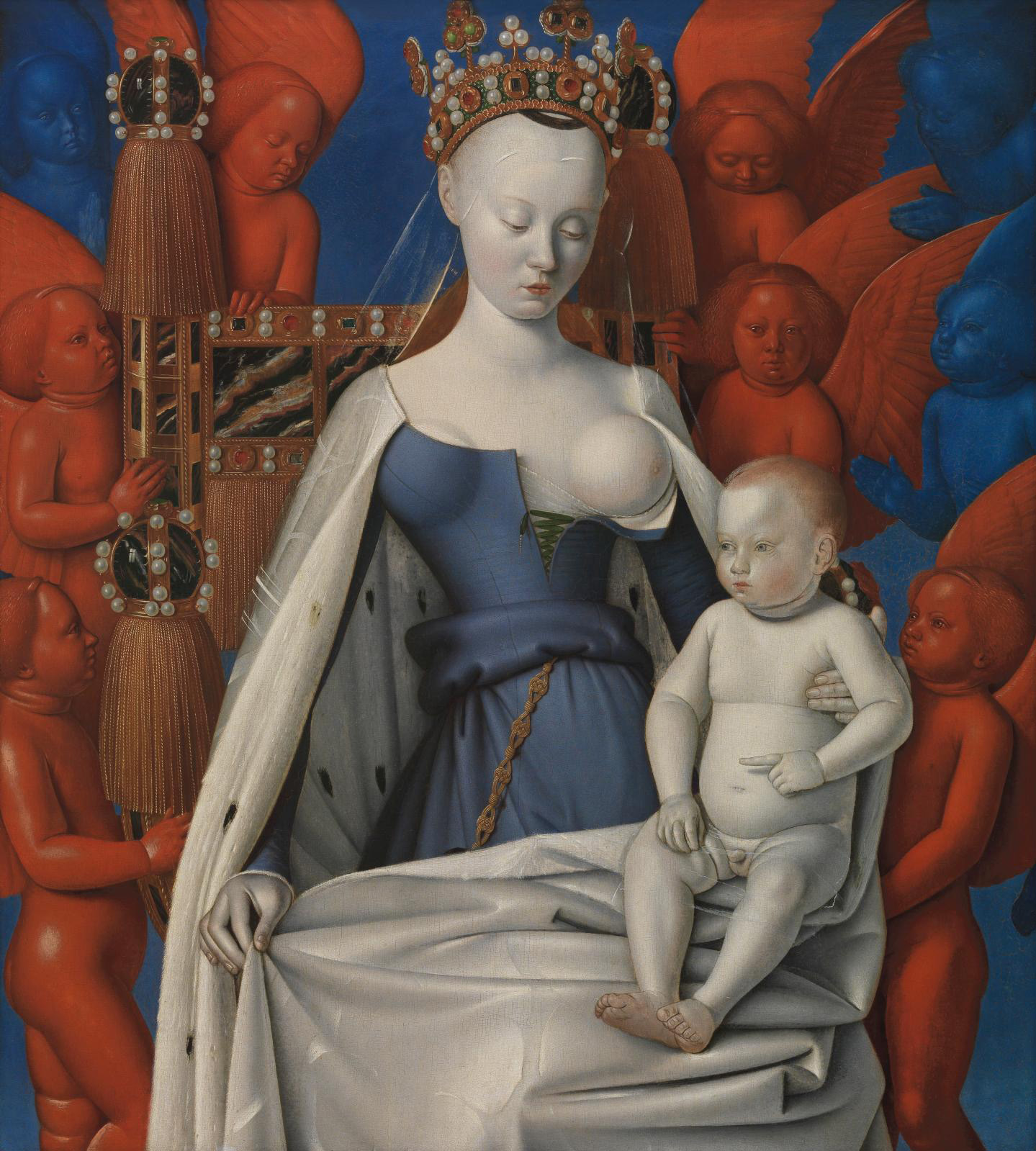 Jean Fouquet (c. 1420-1478/1481), The Virgin and Child with Angels (detail), c. 1450, painting on wood.
© KMSKA
