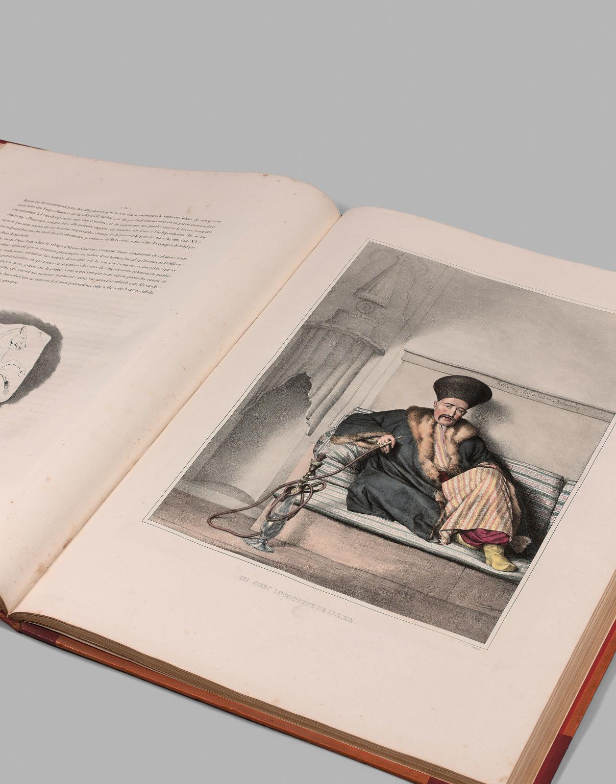 Louis Dupré (1789-1837), Voyage à Athènes et à Constantinople (Paris, 1825), grand in-folio, reliure d’époque en demi-veau rouge.Estimatio