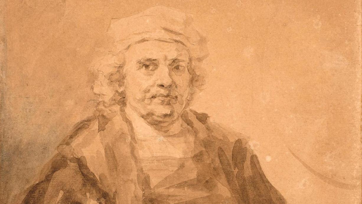 Autoportrait dit aux deux cercles, d’après Rembrandt, 1773, pinceau, lavis brun et... Fragonard sous d’autres éclairages à la galerie Éric Coatalem