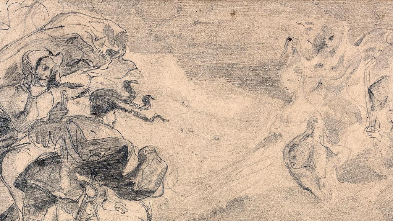 Eugène Delacroix (1798-1863), L’Ombre de Marguerite apparaissant à Faust, crayon... Delacroix, la passion du dessin