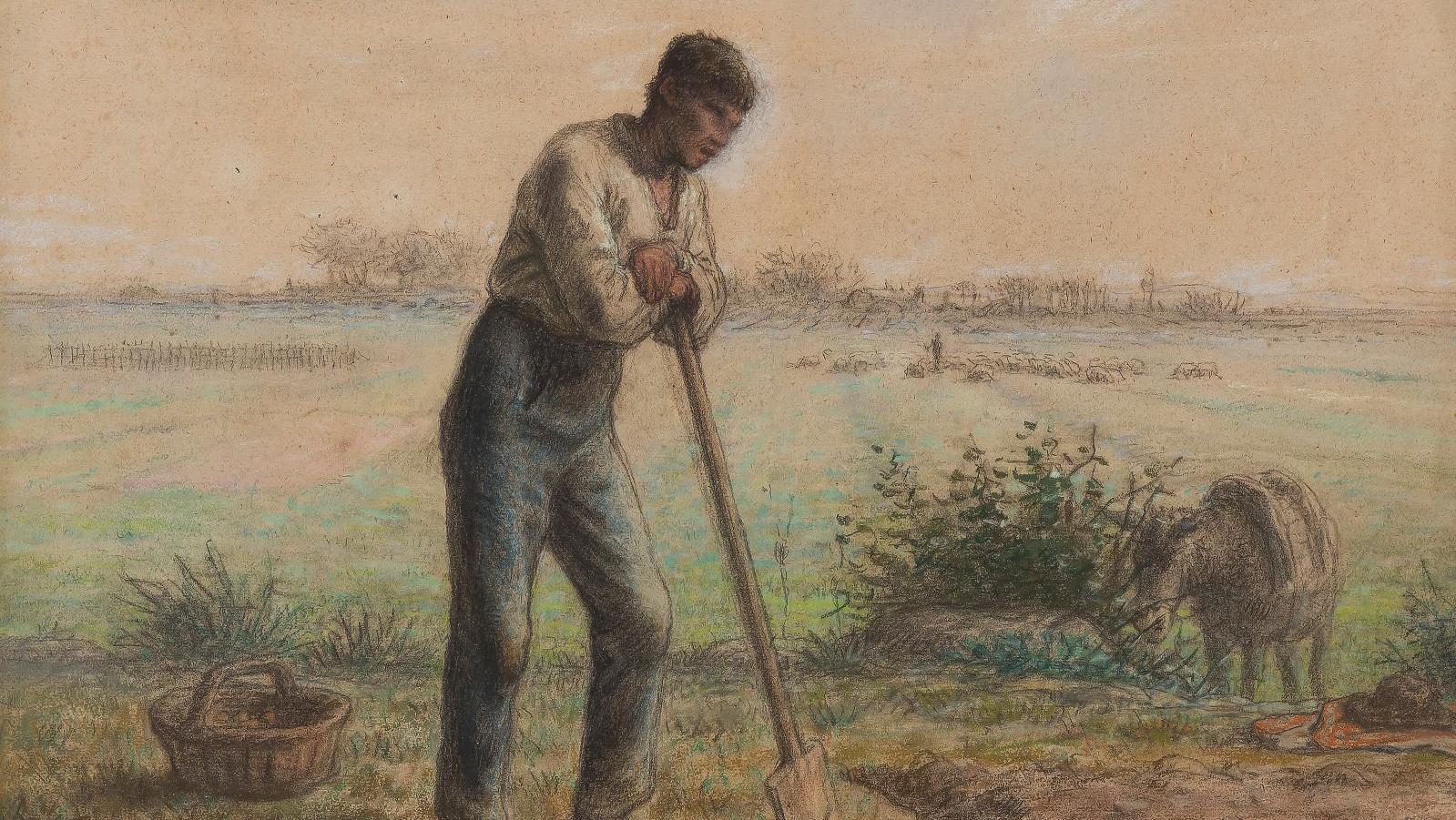Jean-François Millet (1814-1875), Un paysan se reposant sur sa bêche dans son champ... Un repos bien mérité pour Jean-François Millet