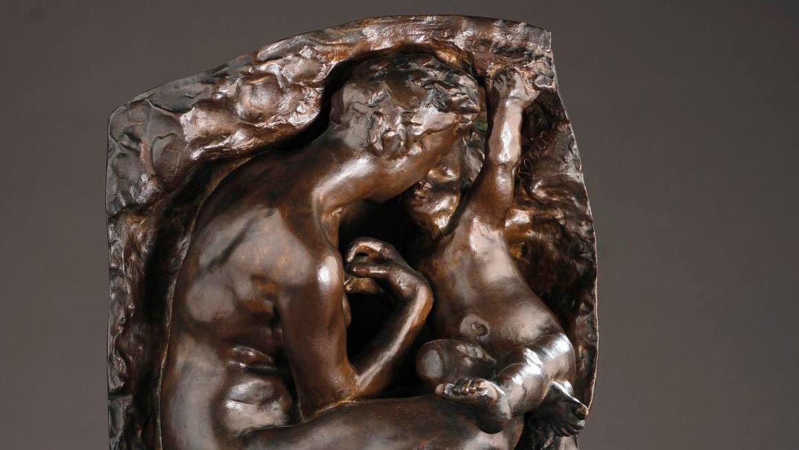 Auguste Rodin (1840-1917), Young Mother in a Grotto, bronze with a black patina,... Motherly Love According to Auguste Rodin