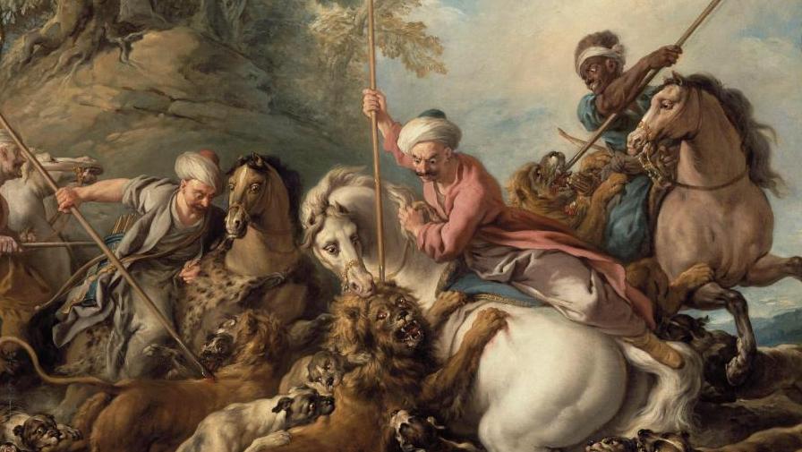 Jean-François de Troy (1679-1752), La Chasse du lion, 1735, Amiens, musée de Picardie... Le goût du roi au château de Versailles 