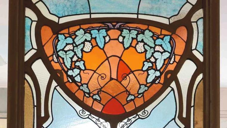 Jacques Gruber (1870-1936), vitrail aux ombellifères art nouveau, 1904, verre américain,... Jacques Gruber ou le renouveau du vitrail 