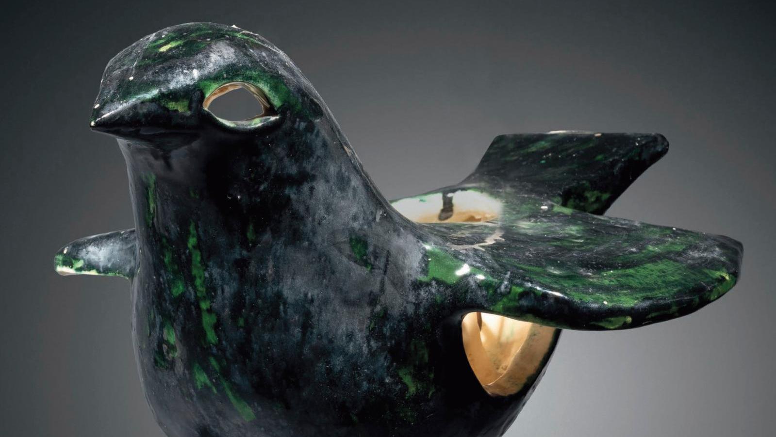 Guidette Carbonell (1910-2008), Oiseau lumineux, suspension en céramique émaillée... Oiseau éclairant de Guidette Carbonell