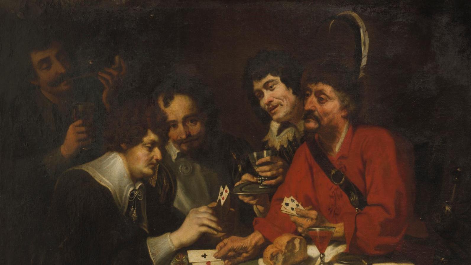 Théodore Rombouts (1597-1637), Joueurs de cartes autour d’une table, toile, 127,5 x 153,5 cm.Estimation :... Une belle main de Théodore Rombouts !