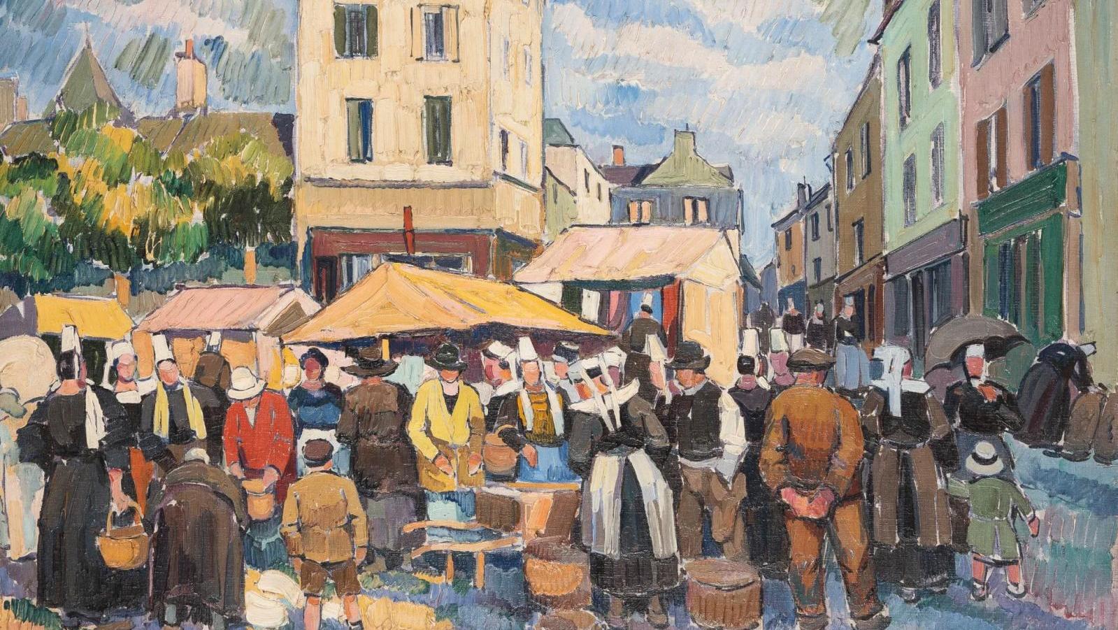 Pierre de Belay (1890-1947), Scène de marché à Pont-l’Abbé, 1925, huile sur toile... Pont-l’Abbé vu par Pierre de Belay