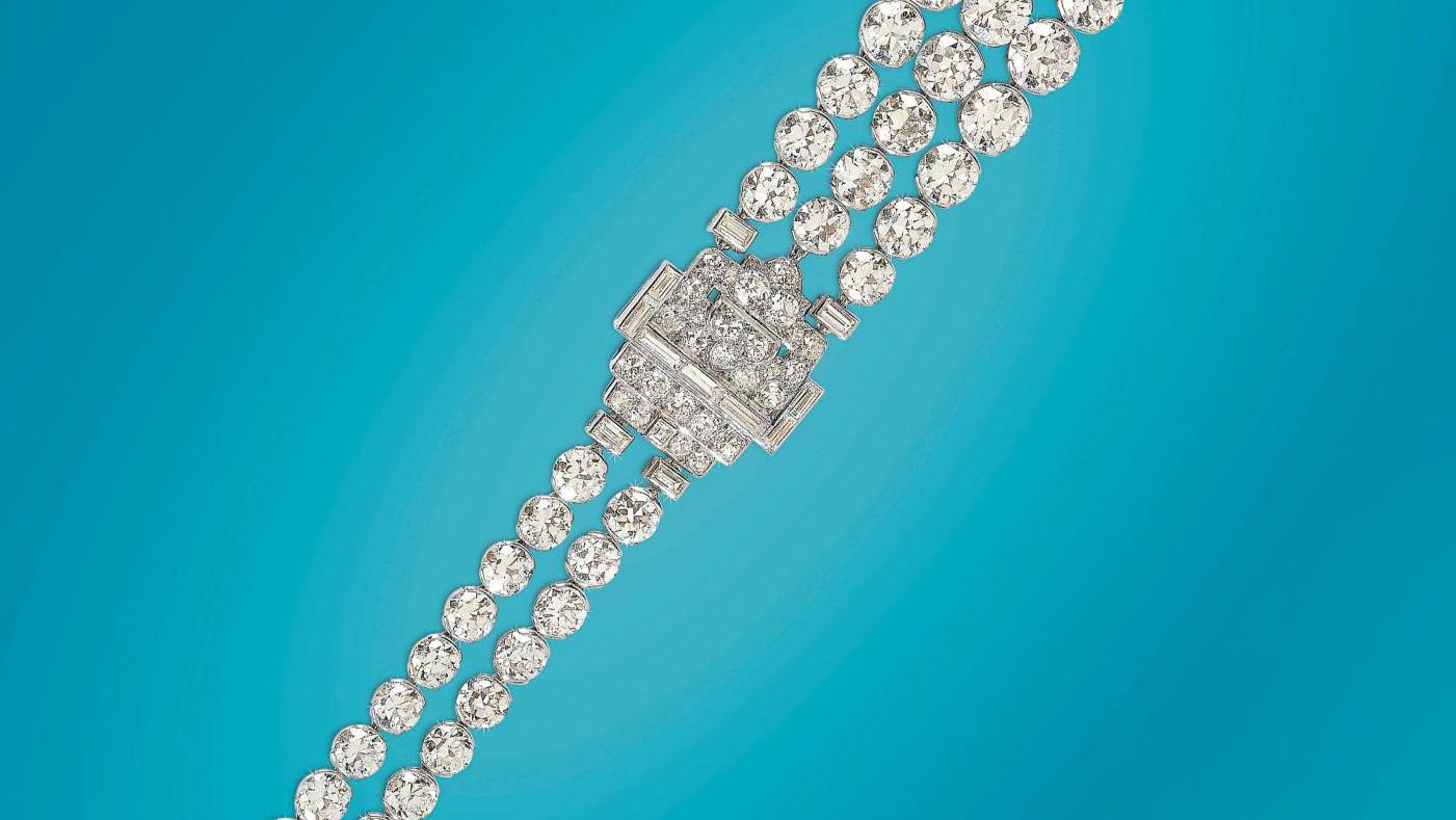 Cartier Londres, vers 1930. Bracelet en platine 950 millièmes, diamants taille ancienne... Cartier Londres, 1930